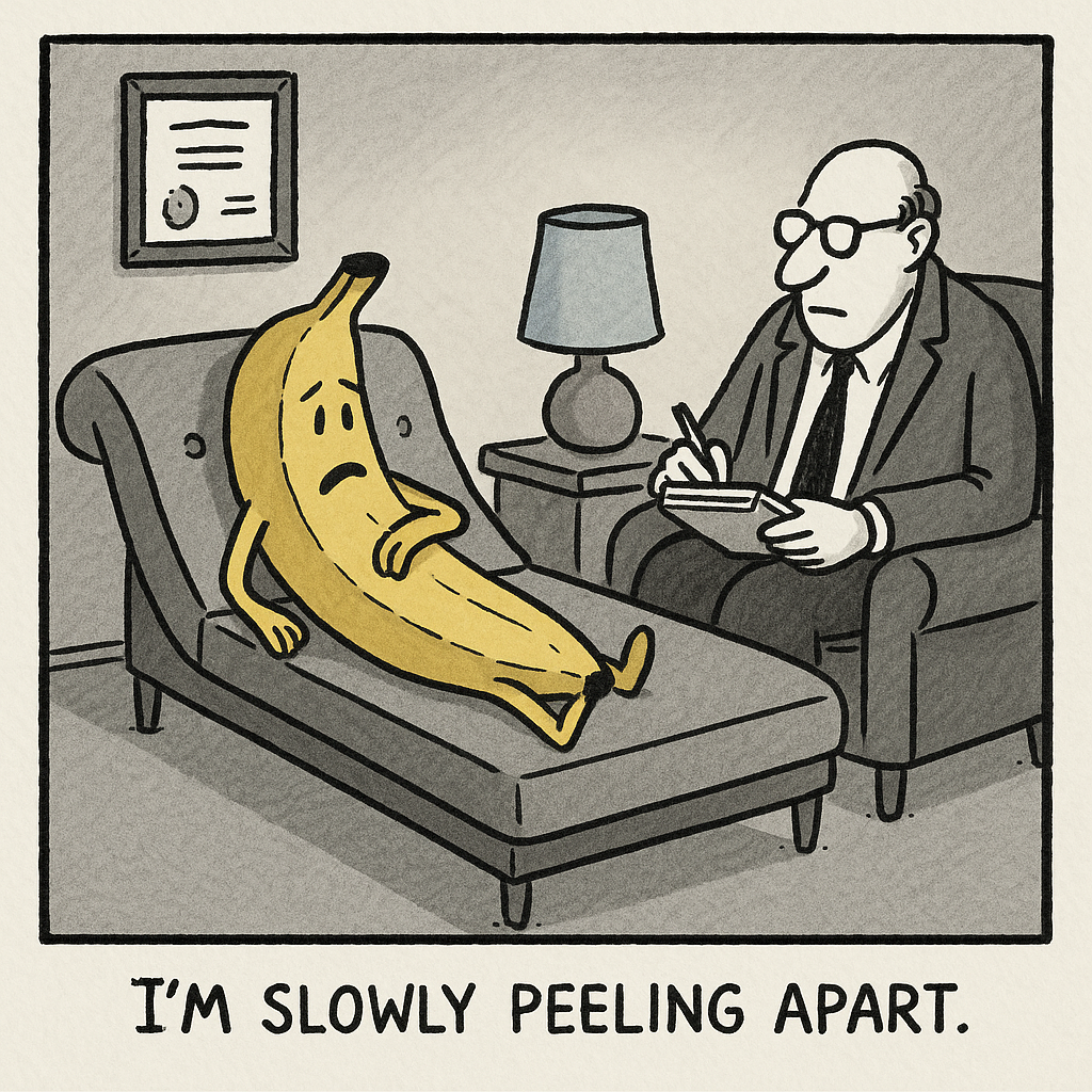a banana lounges on a psychiatrists couch caption im slowly