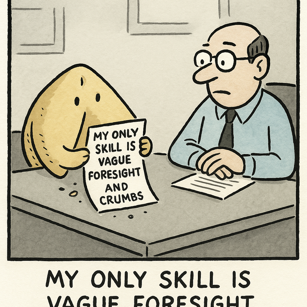 a fortune cookie at a job interview says my only skill is va