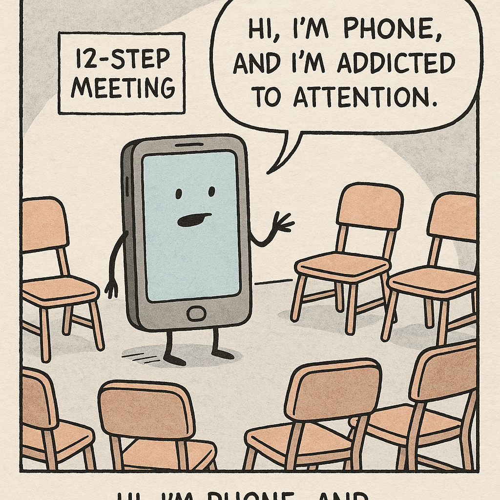 a smartphone at a 12 step meeting admits hi im phone and im