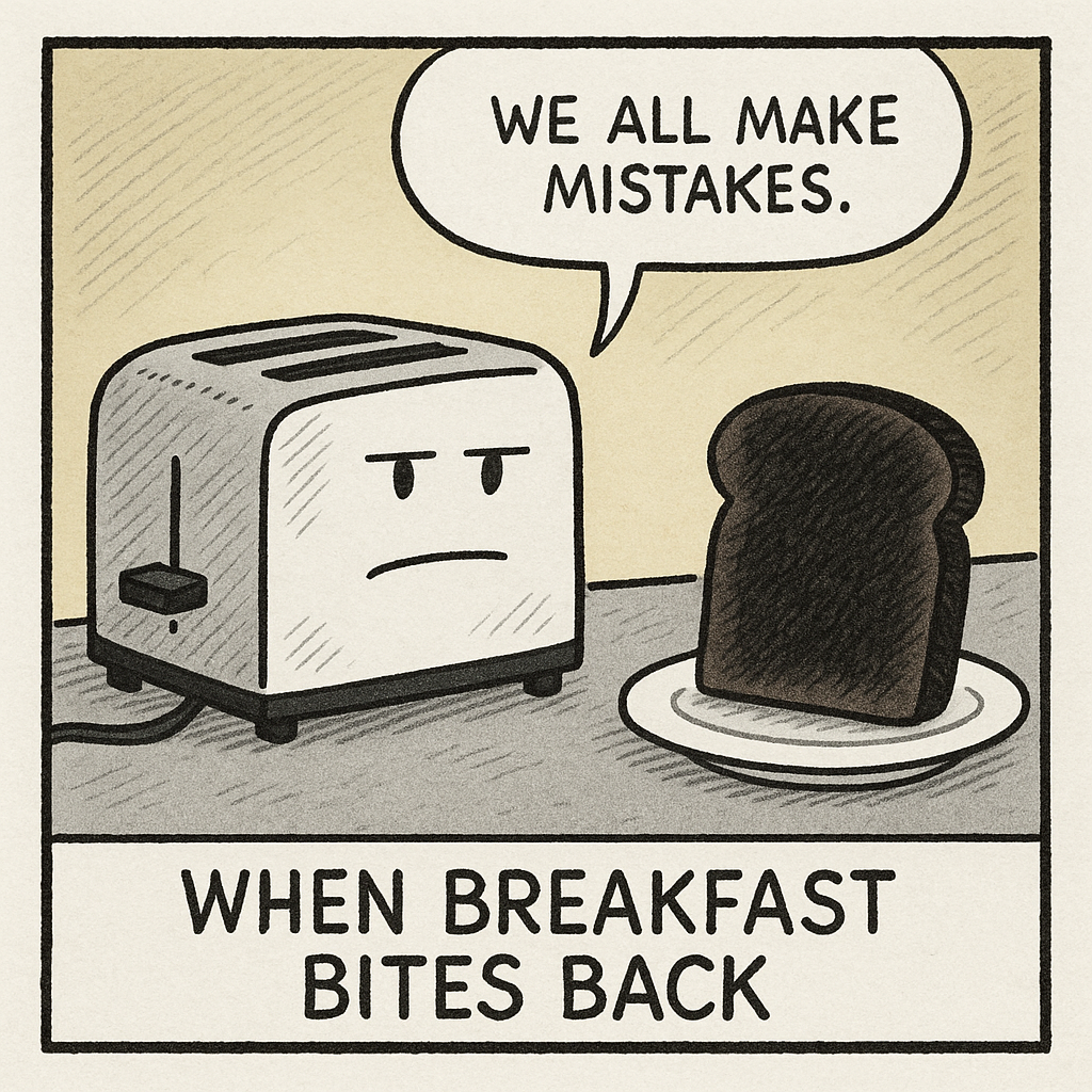 a toaster stares blankly at a burned slice of bread the toas