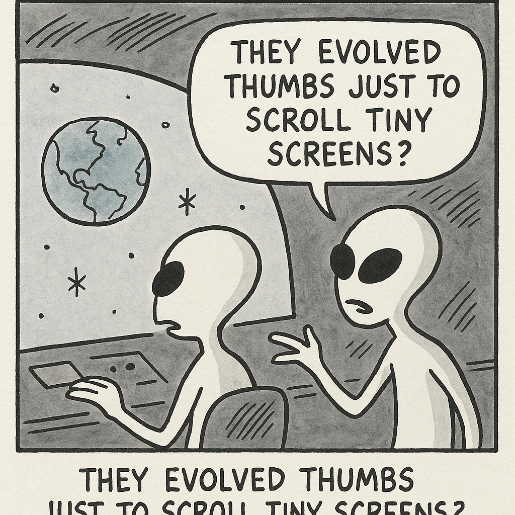 aliens in a spacecraft observe earth they evolved thumbs jus