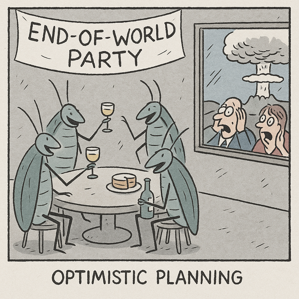 cockroaches throwing an end of world party while humans pani