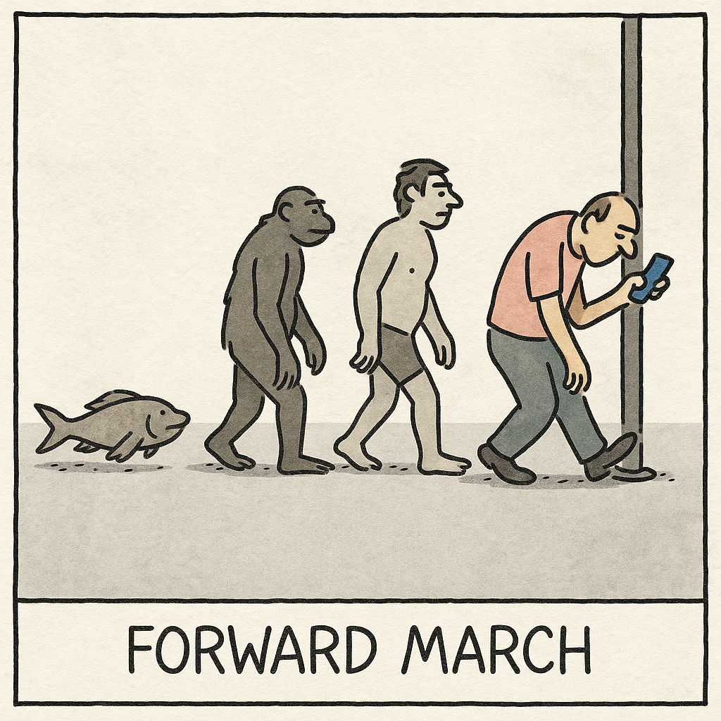 evolution chart showing progression from fish to man to hunc