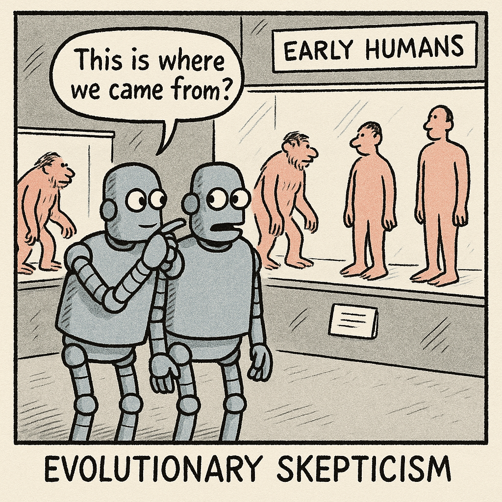 robots at a museum looking at human exhibits one whispers th