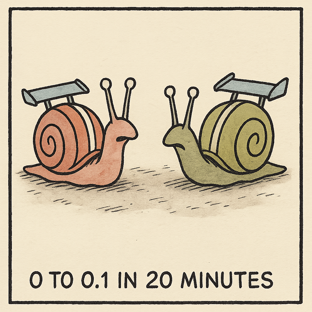 snails with spoilers and racing stripes bumper sticker reads