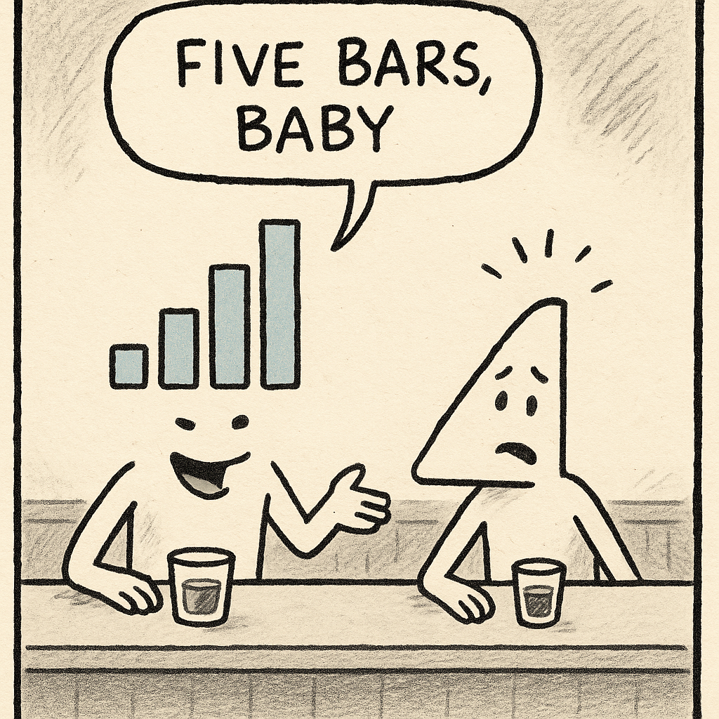 two wi fi signals at a bar one brags five bars baby as the o